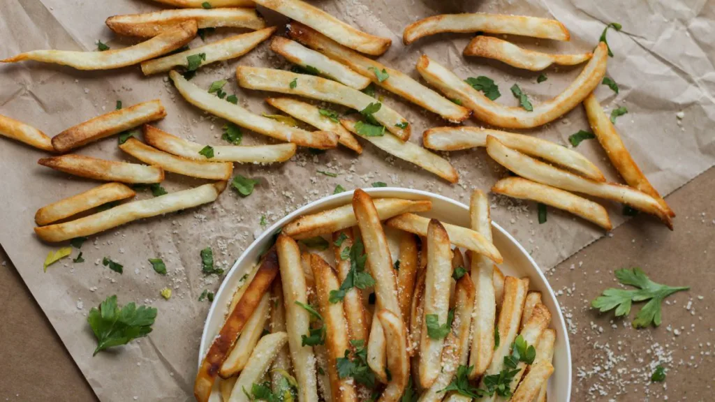 frisch zubereitete Pommes in einer Schale