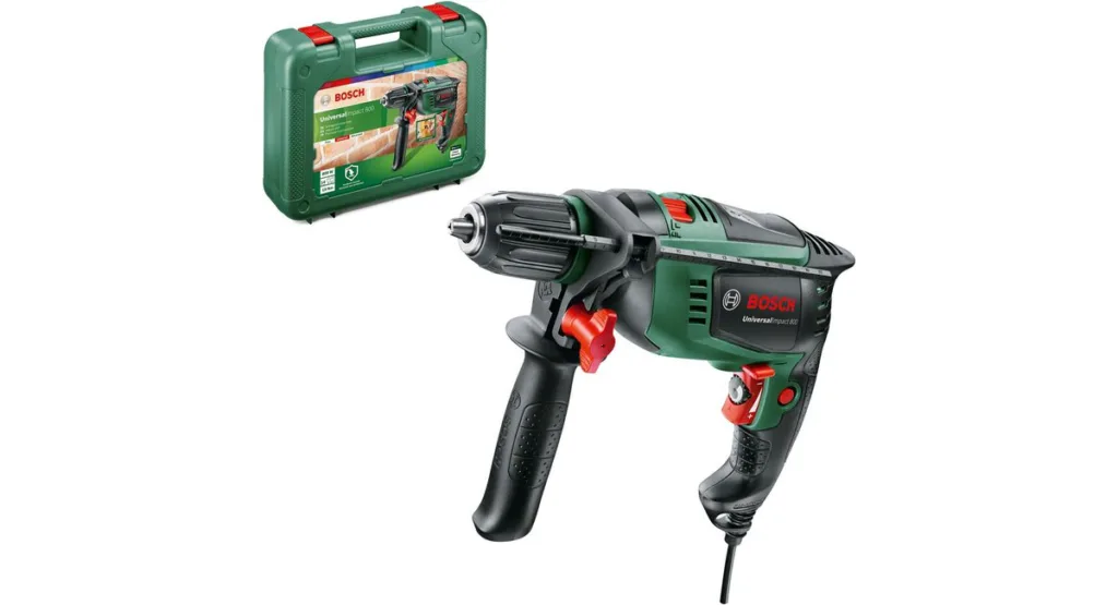 Kabelgebundene Schlagbohrmaschine mit Bohrfutter und Netzanschluss für kontinuierliche Leistungsabgabe