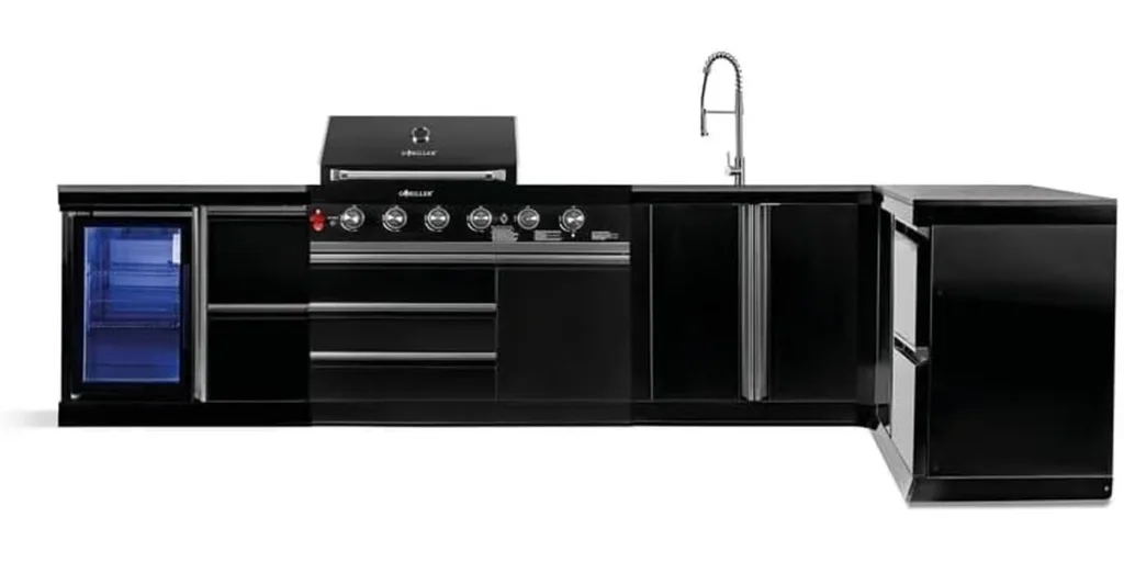 GORILLER® BLACKBACK XL4 Outdoor-Küche – Ecklösung mit Kühlschrank, Spüle & Stauraum
