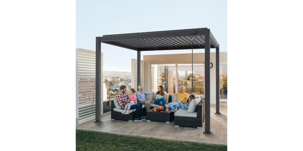 pergomondo Pergola 3×4 m – Voll-Aluminium Premium-Pergola, wasserdicht & winterfest