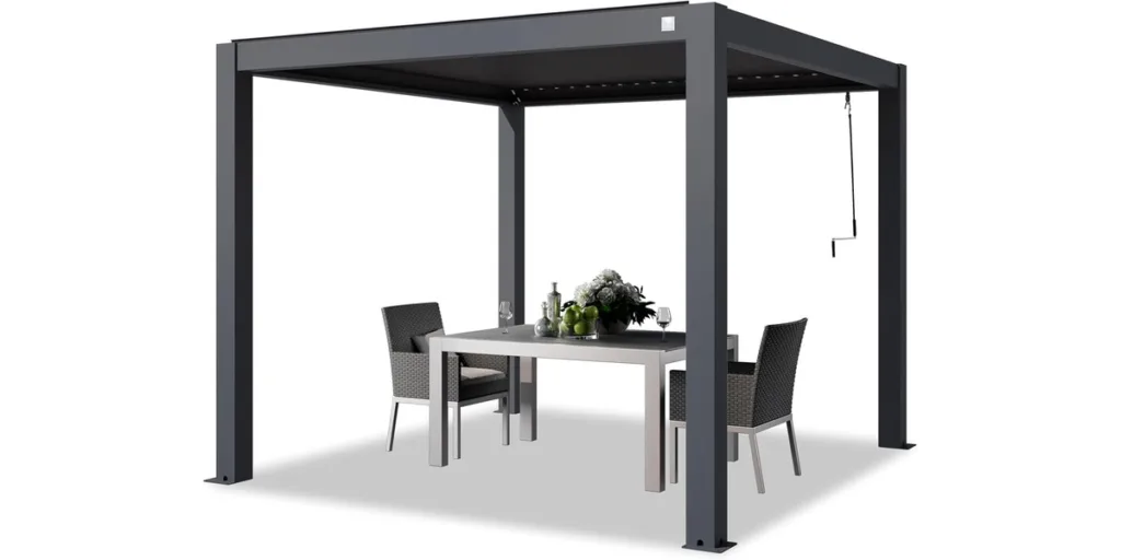 PRIMEYARD Pergola 3×3 m – Premium-Ausführung mit Alu-Lamellendach, wasserdicht