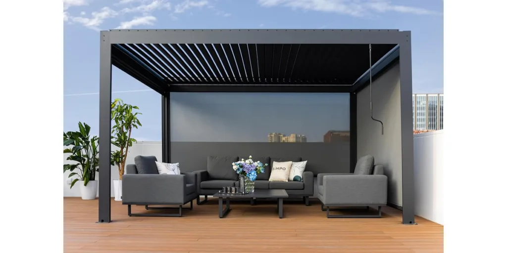 SiMPO Lifestyle Deluxe Pergola 3×4 m – Luxusmodell mit LED, Seitenwänden & Wetterschutz
