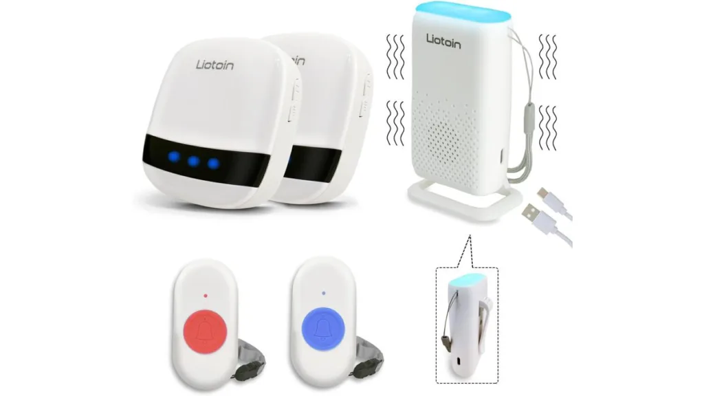 Liotoin Notrufsystem – 2 IP68-Sender, tragbarer USB-Empfänger & 2 Plug-In-Empfänger
