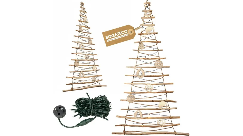 BOGATECO Holz-Weihnachtsbaum aus Haselnussholz mit integrierter LED-Beleuchtung