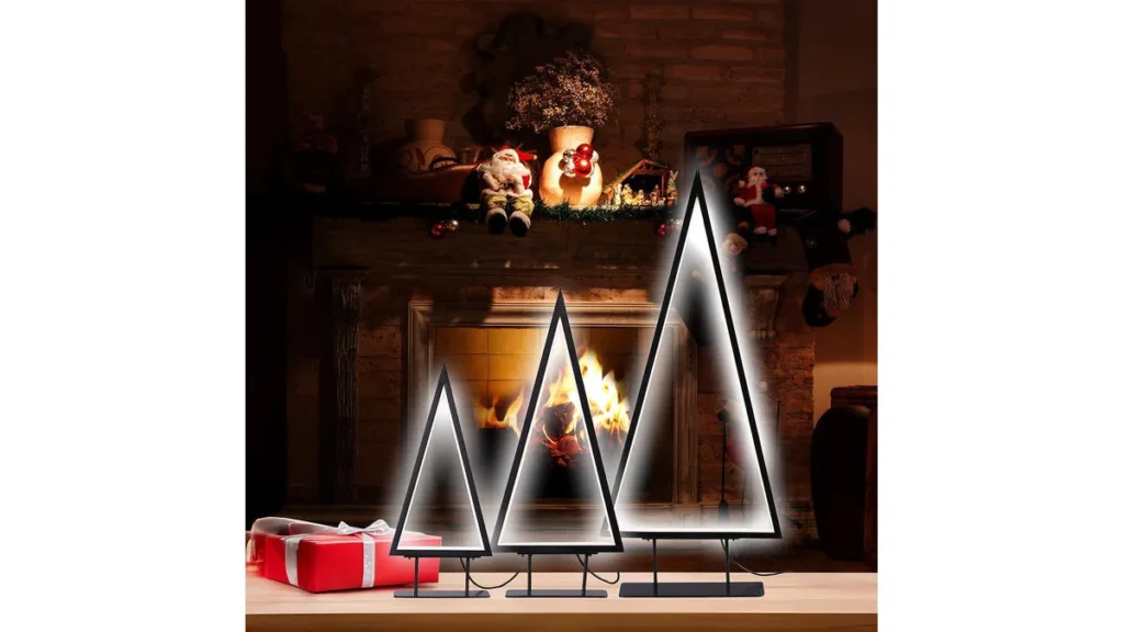 Carlo Milano LED-Weihnachtsbaum-Set aus drei Metallrahmen mit warmweißer Beleuchtung