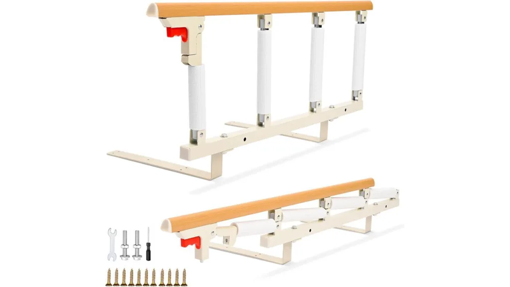 Faltbares Bettgitter mit Holzoptik, Aluminiumrahmen und seitlicher Führung