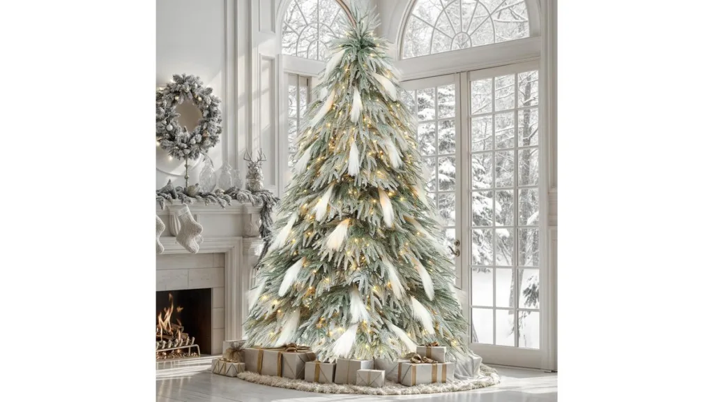 YITAHOME Feder-Weihnachtsbaum aus PE-Zweigen mit Federakzenten und LED-Beleuchtung