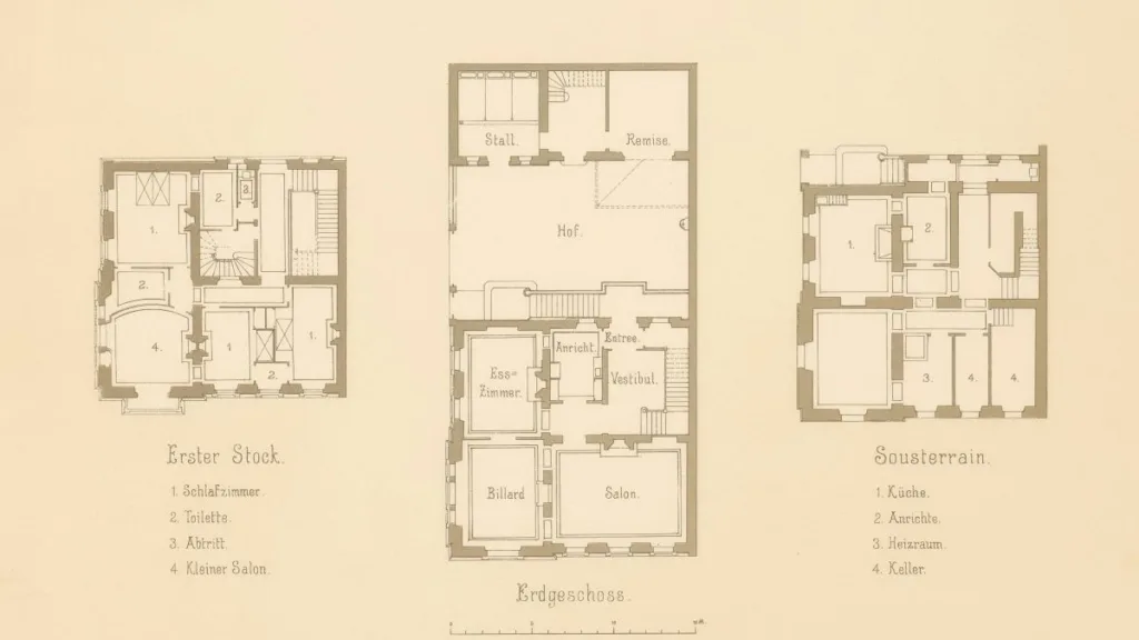 eine alte Grundrißzeichnung in braun gehalten
