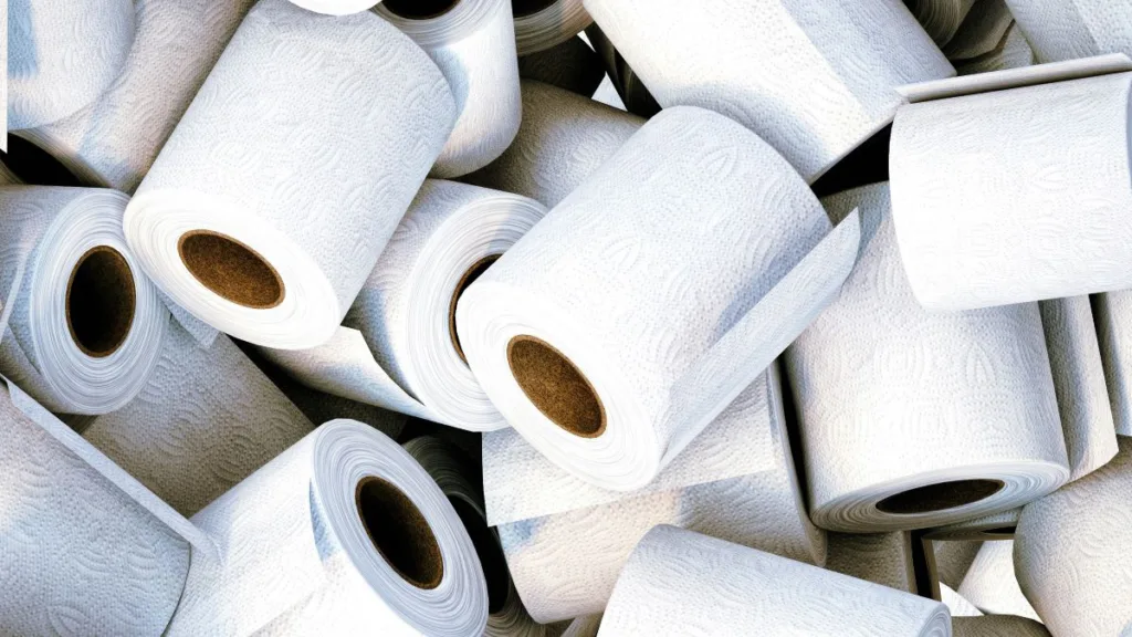 viele weiße Klopapierrollen durcheinander