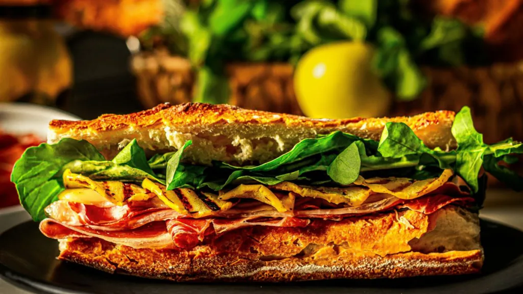 ein knuspriges Panini seitlich dargestellt