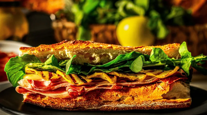 ein knuspriges Panini seitlich dargestellt