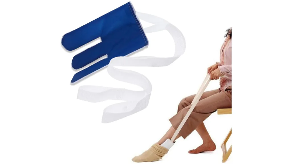 Sockenanziehhilfe in blau nach dem gleichen Prinzip