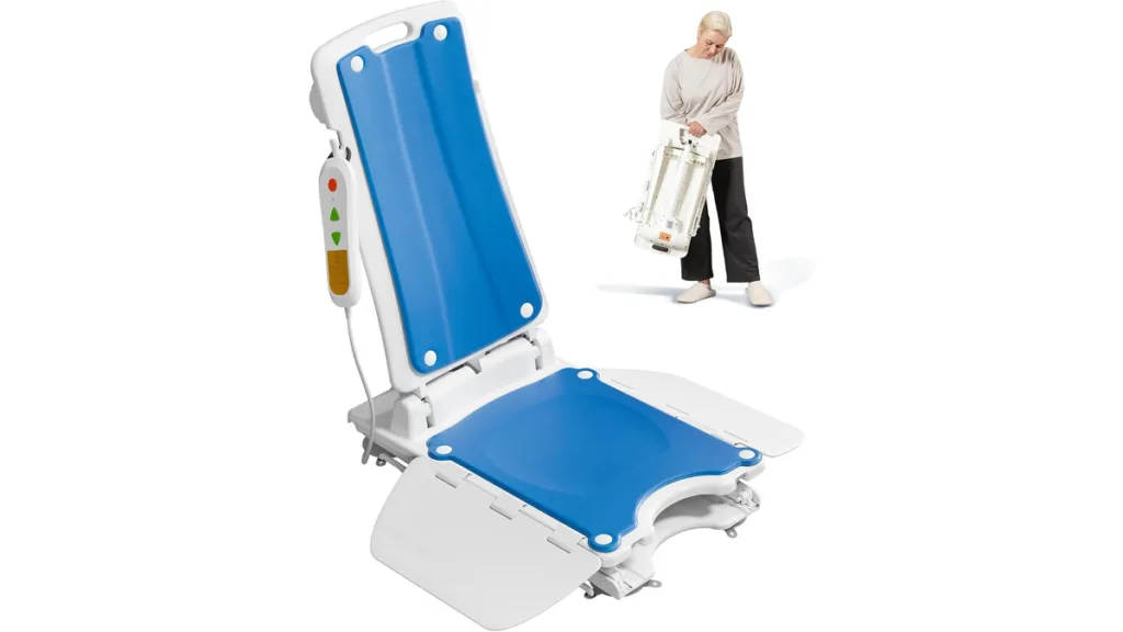 VOCIC Badewannenlift stehend und zusammengeklappt dargestellt