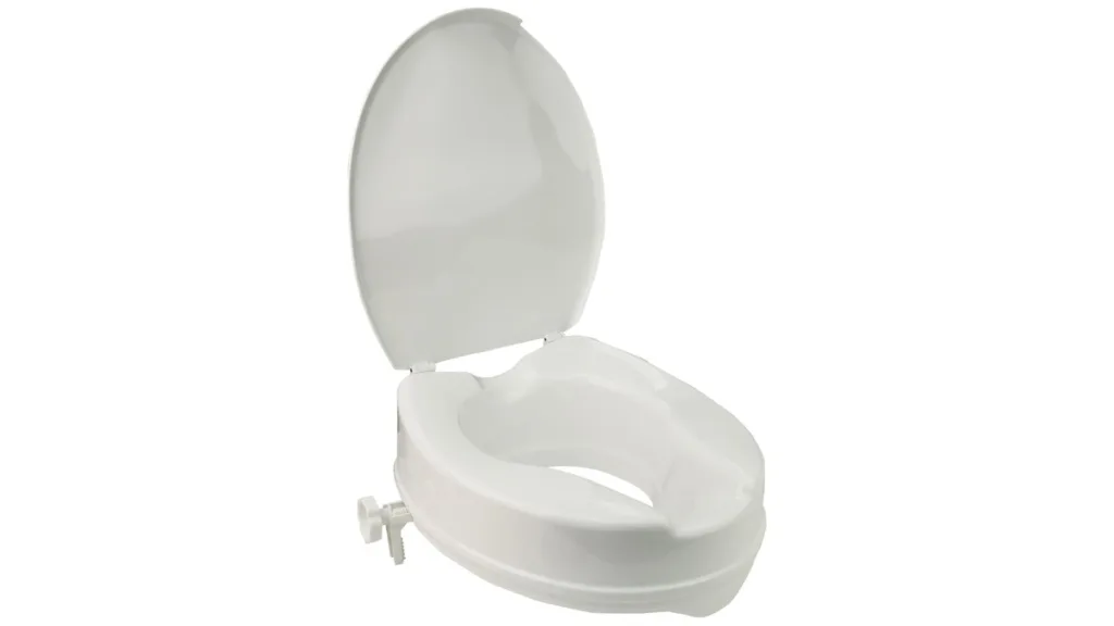 die Stock-Fachmann® Smart In Toilettensitzerhöhung in weiß mit offenem Deckel