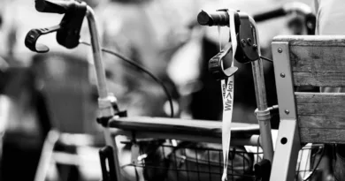 Ansicht der Griffe eines Rollators in der Nahaufnahme in Schwarz/Weiß