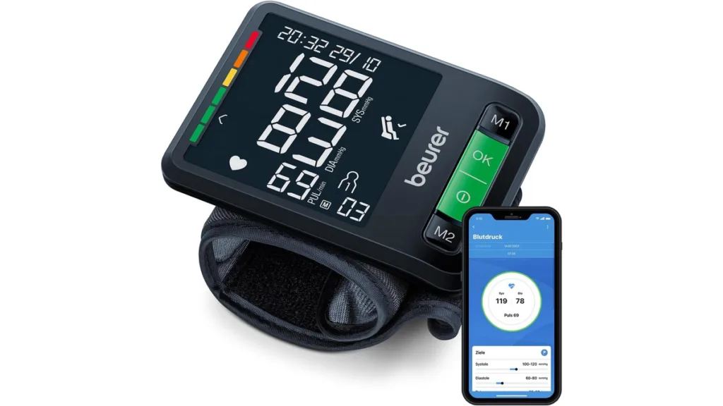 das Beurer BC 87 Handgelenk Blutdruckmessgerät in Schwarz mit Bluetooth-Schnittstelle
