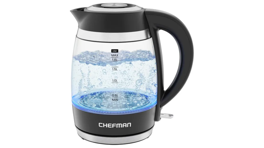 der 1,8 Liter Wasserkocher von Chefman aus Glas mit LED