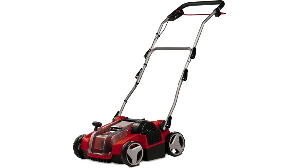 der Einhell Akku-Vertikutierer und Lüfter GE-SC 36/35 mit Li-Solo Power X-Change in Rot