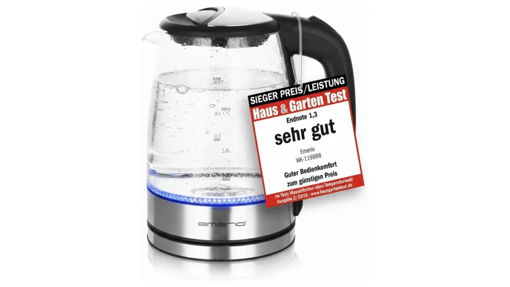 der 1,7 Liter Wasserkocher von EMERIO aus Glas