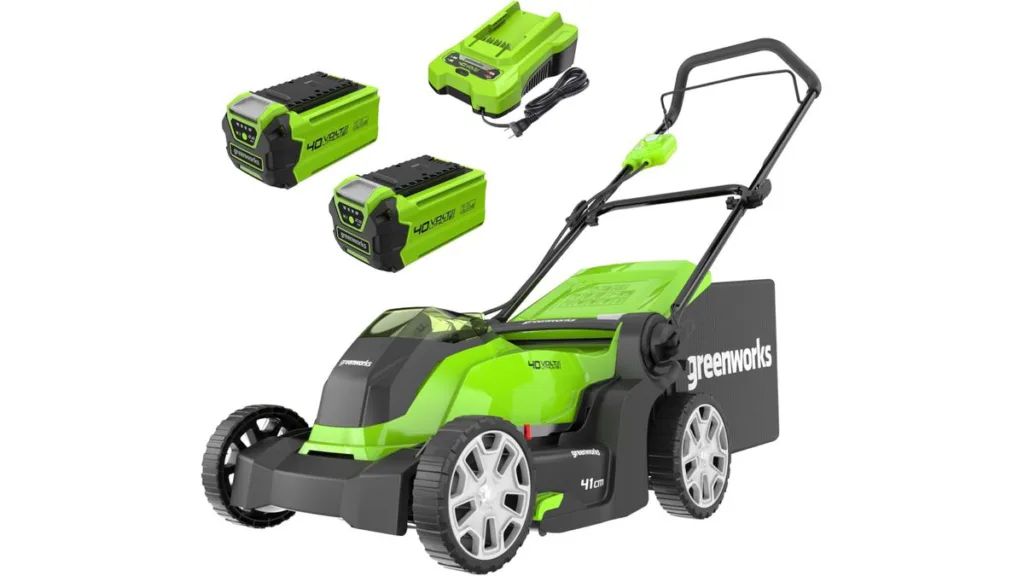 der Greenworks G40LM41K2X Akku-Rasenmäher mit 40 Volt System