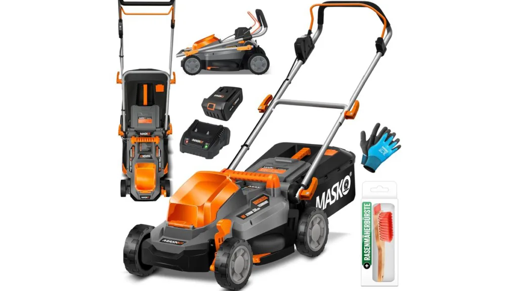 der MASKO Akku-Rasenmäher mit 33 cm Schnittbreite