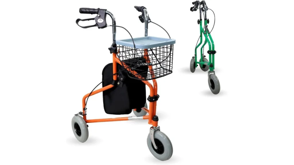 das Dreirad-Rollator-Modell Caleta in Orange der Firma Mobiclinic