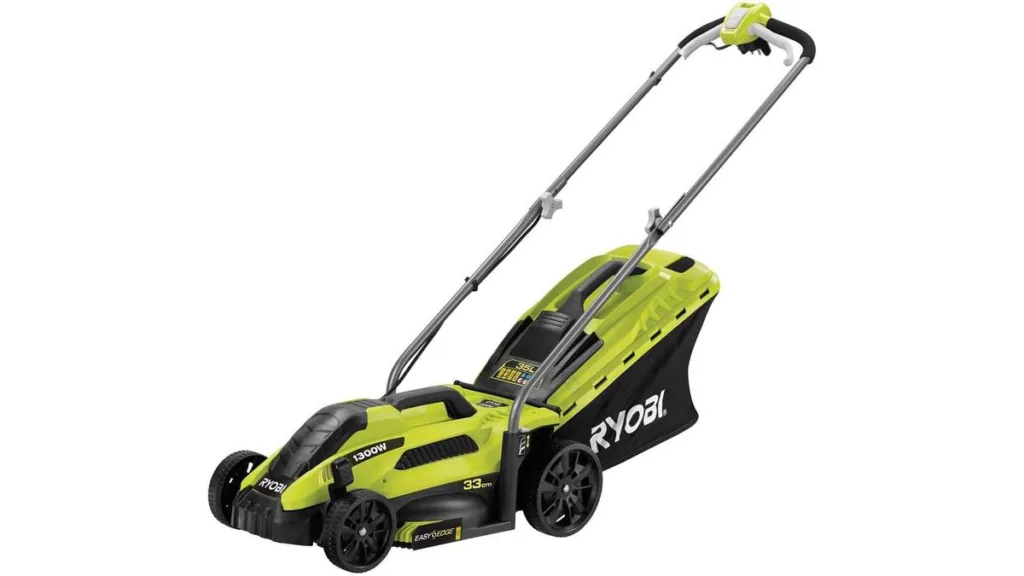 der RYOBI RLM13E33S Elektro-Rasenmäher mit 33 cm Schnittbreite und 1300 Watt