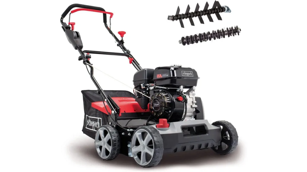 der Scheppach SC50VARIO Vertikutierer in Schwarz/Rot