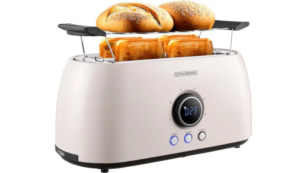 der cremefarbene Steinborg 4-Scheiben Langschlitztoaster