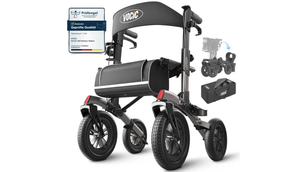 der VOCIC Rollator für Outdoor mit Gummi-Nonluftbereifung