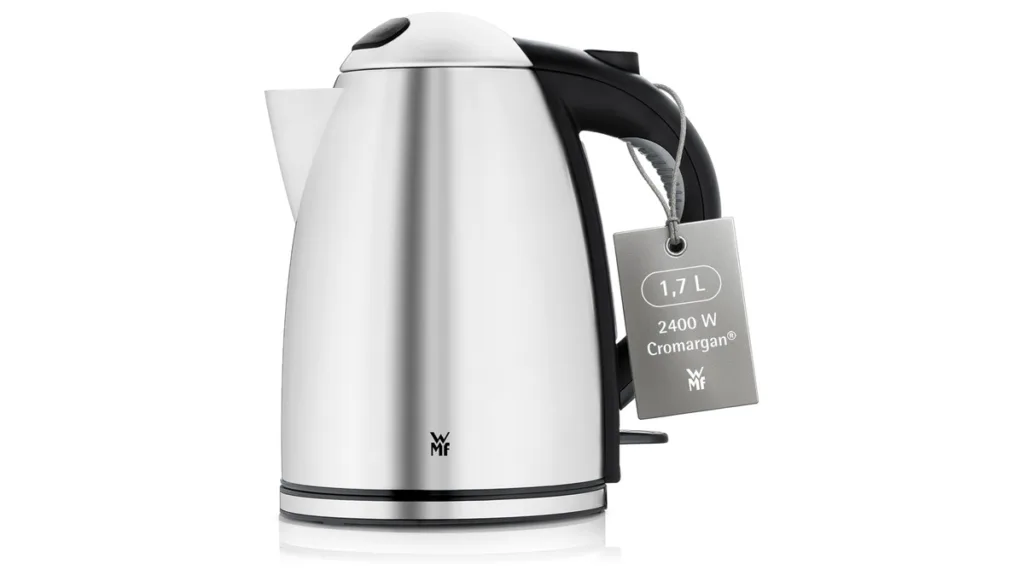 der WMF Stelio Edelstahl Wasserkocher mit schwarzem Griff