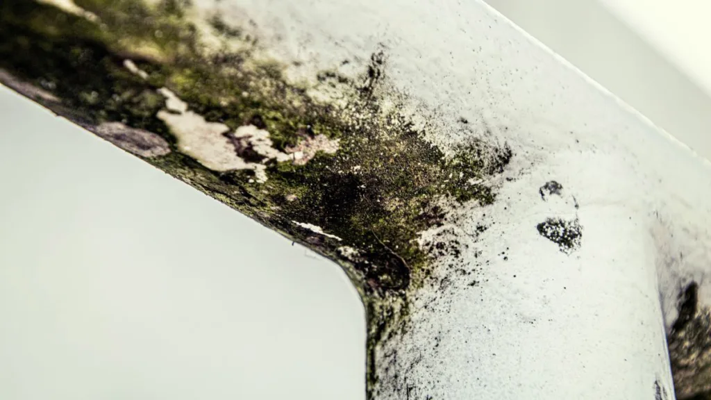 Schimmel in einer Fensterecke als Folge von Luftfeuchtigkeit