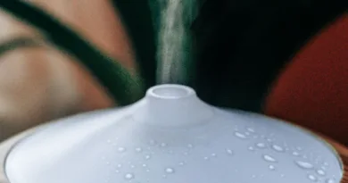 Wasserdampf steigt aus einem Luftbefeuchter auf