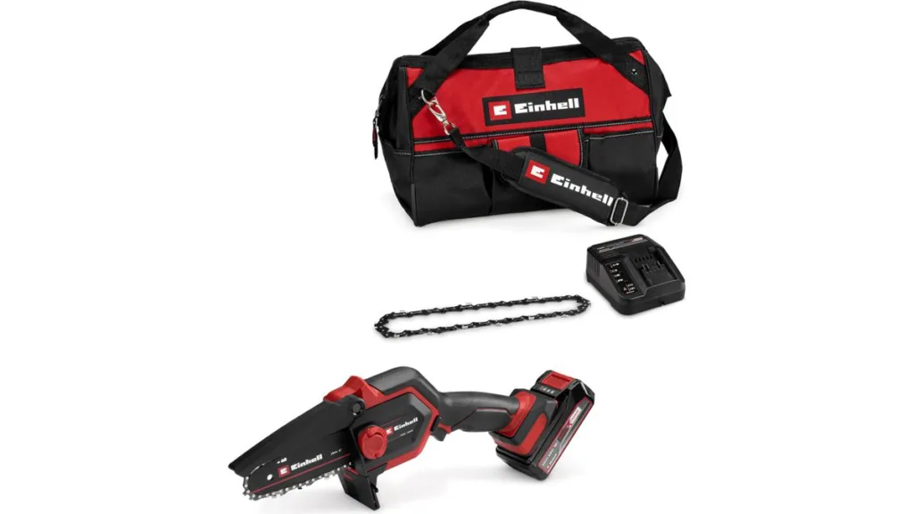 die rote Einhell GE-PS 18/15 Astsäge für Gartenpflege im Power-X-Change-System