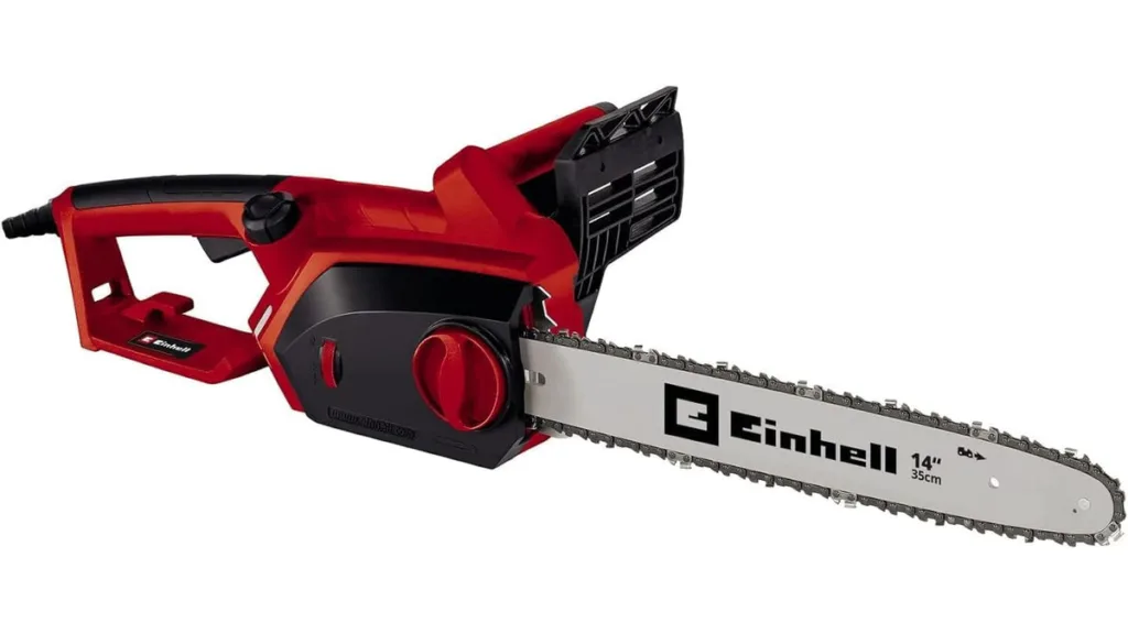 die rote Einhell Elektro-Kettensäge GH-EC 1835