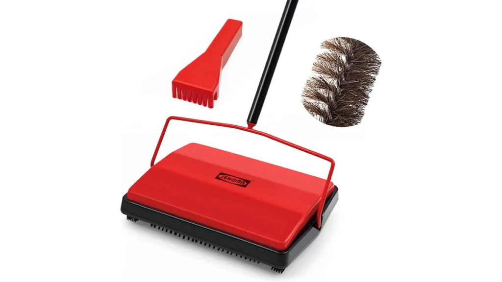 der JEHONN Teppichkehrer für schnelle Reinigung zwischendurch in Rot