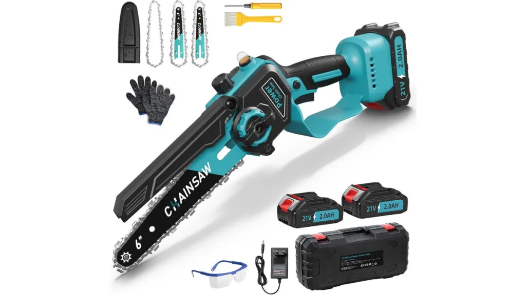 die grüne VIWKO Mini-Kettensäge 6 Zoll