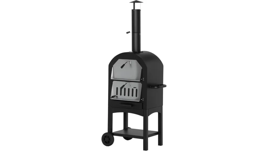 Outsunny 2-in-1 Outdoor Holzbackofen mit Pizzastein und Grillfunktion für Gartenpartys
