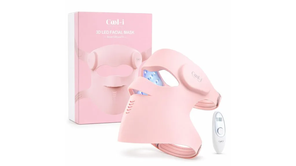 Rosa Cool-i 3D LED-Gesichtsmaske aus Silikon mit Fernbedienung und Verpackung