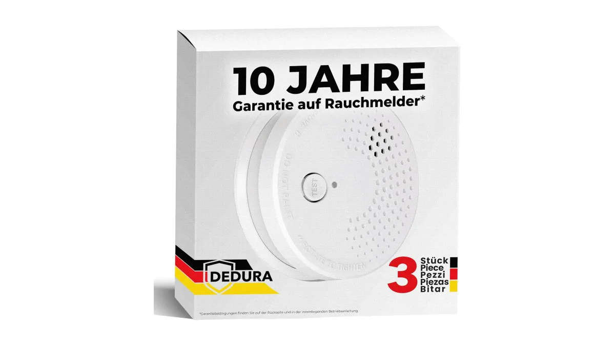 DEDURA Rauchmelder 3er Set, BSI zertifiziert, 10 Jahre Garantie