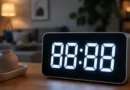 Großes digitales Uhrdisplay im Wohnzimmer