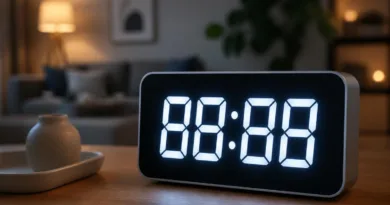 Großes digitales Uhrdisplay im Wohnzimmer