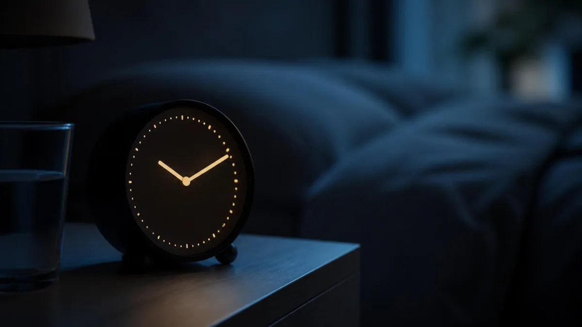 Digitale Uhr im Nachtmodus im Schlafzimmer