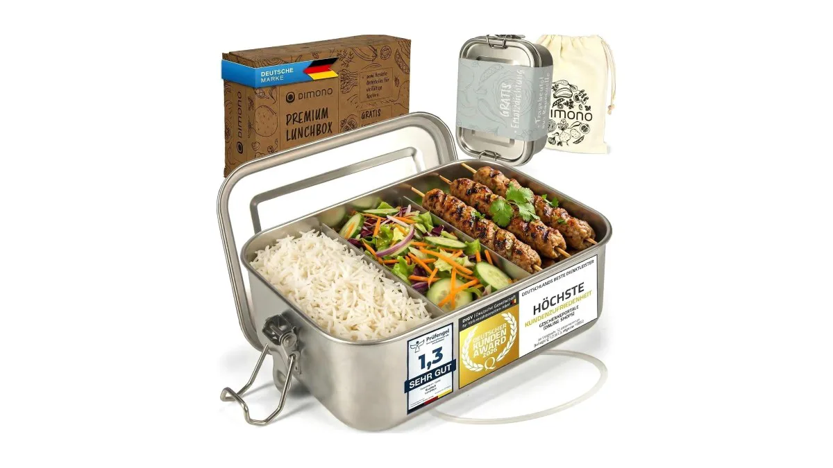 Dimono Lunchbox 2400ml Edelstahl mit anpassbaren Fächern
