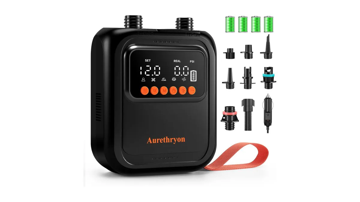 Aurethryon tragbare SUP Luftpumpe, Akku, 20 PSI, schwarz