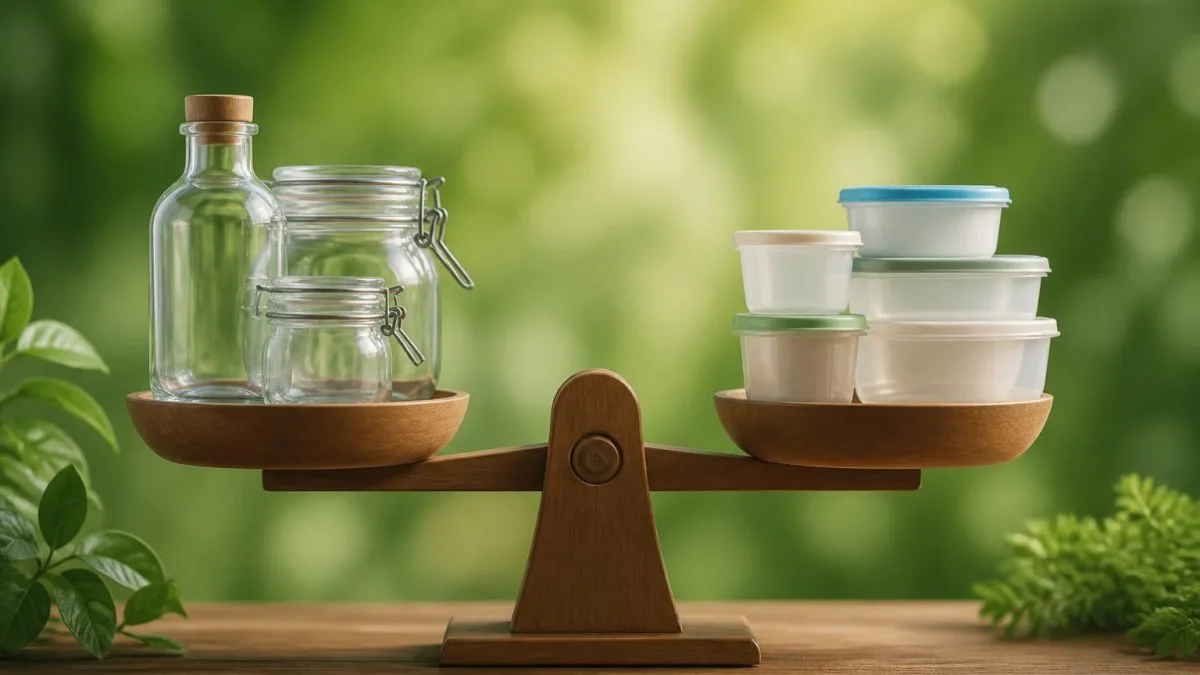 waage glasbehälter gegen plastikdosen symbol
