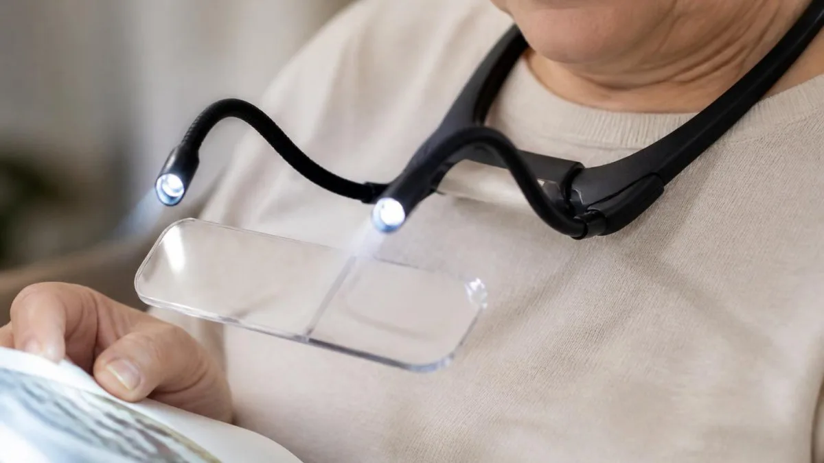 Flexibler Schwanenhals einer Umhänge-Lupe mit aktiven LEDs