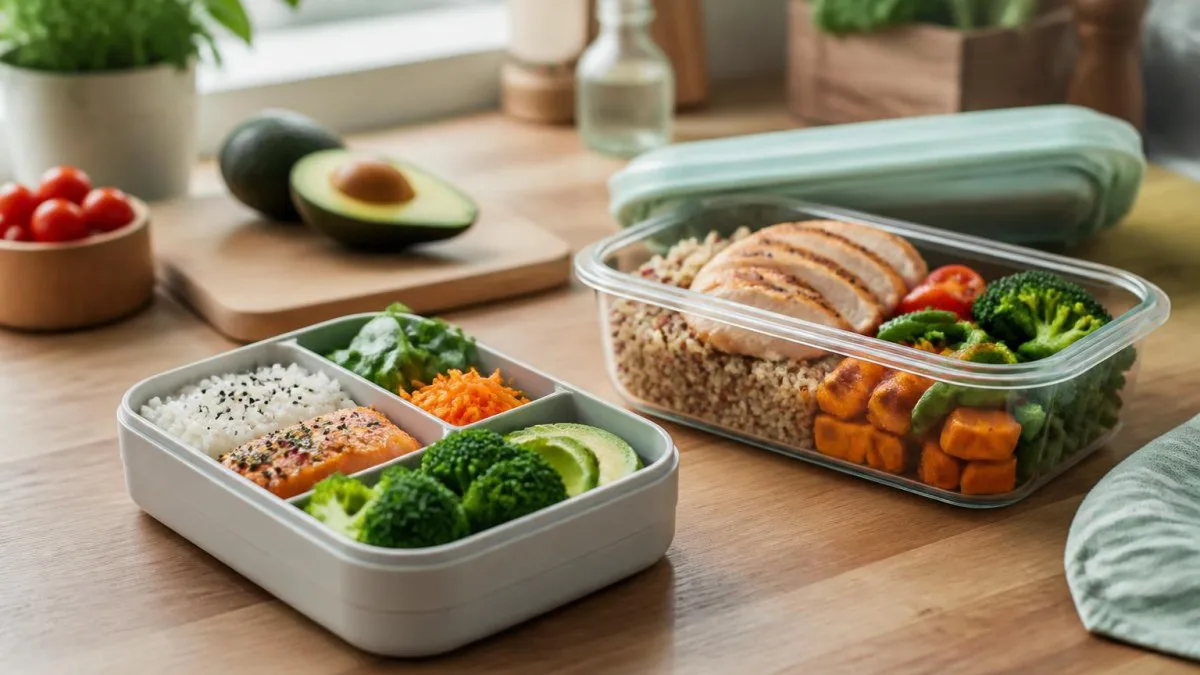 Zwei Lunchboxen auf Küchenarbeitsplatz Vergleich