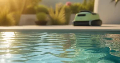 Sommerlicher Privatpool mit angedeutetem Akku‑Poolroboter