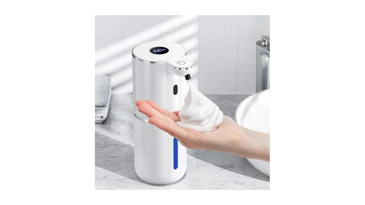 Automatischer Seifenspender 380 ml mit digitaler Anzeige, weiß